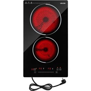 VEVOR Electric Cooktop 12inch 2 Burners Portable Stove Top, Ceramic Radiant Stove Countertop & Built-in, 9 Power Levels, Timer, Child Lock, Touch&Integrated Control, Single Ring, Standard, 110V 1800W