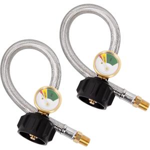 SHINESTAR RV Propane Hose with Gauge for Camper, 12 Inch Braided Propane Pigtail for Dual Stage Regulator, 1/4 Inch Male NPT x QCC1, 2 Pack