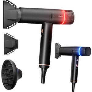 Hair Dryer, High-Speed Ionic Low Noise Blow Dryer, Powerful 1600 Watt Motor for Fast Drying and Straight & Wavy Hair, Lightweight, Professional Hairdryer with Diffuser & Nozzle for Home Salon Travel (Black)