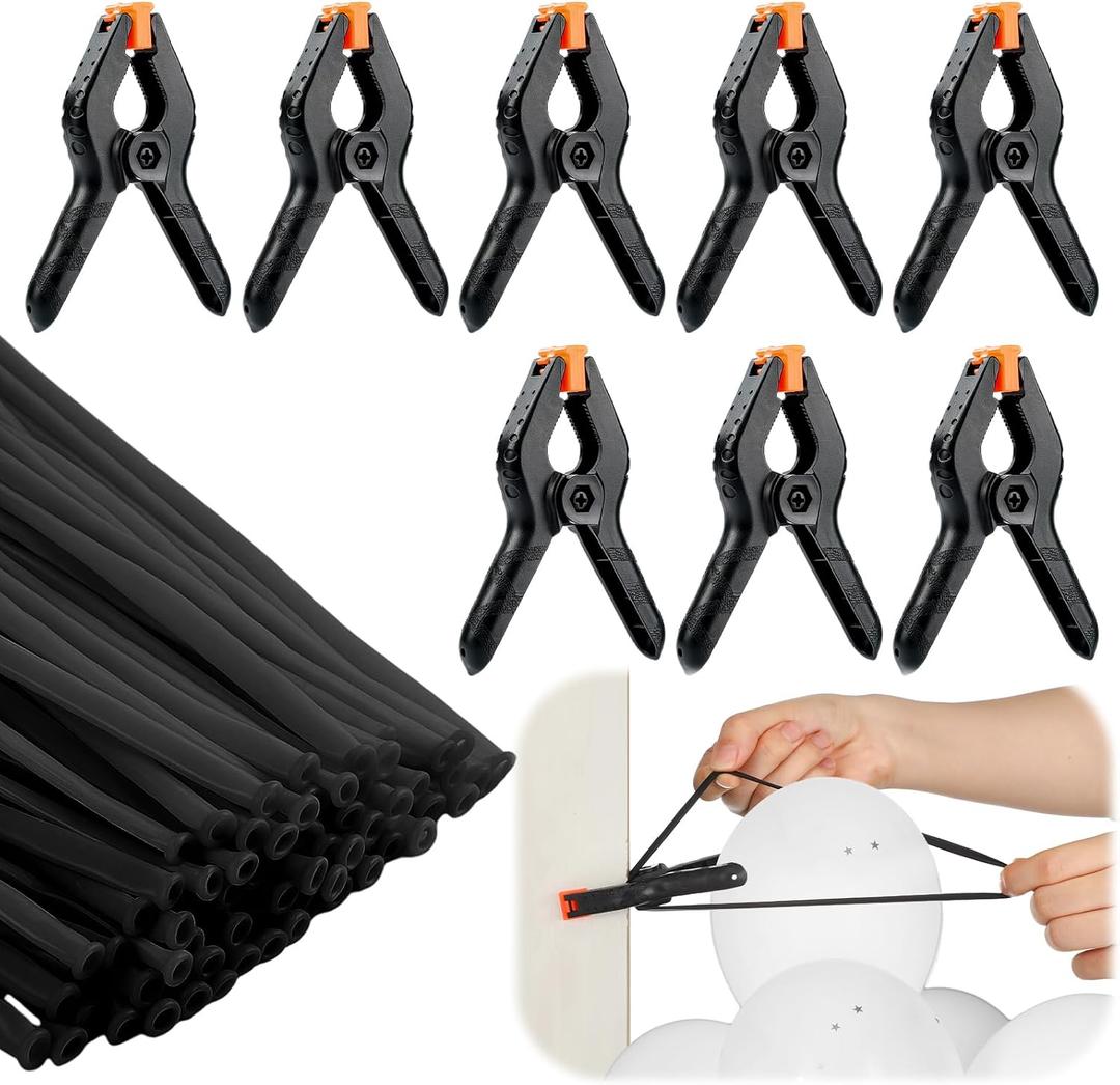 Hushee 8 Pack Large Balloon Arch Clips 3.7 Inch Heavy Duty Clip and 50 Pcs Black 260 Long Balloons for Garland Frame Background Decoration Balloon Arch Accessories Party Wedding DIY Decor