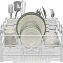 Simple Houseware White Dish Drying Rack with Drainboard, Utensil Holder & Mug Hooks Metal Kitchen Counter Organizer