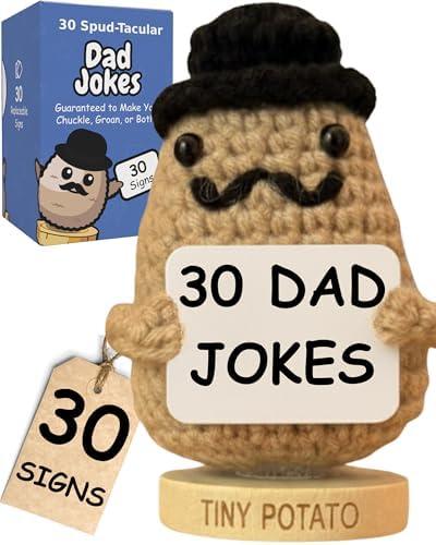 Dad Jokes Crochet Potato Doll with 30 Funny Signs - Funny Birthday Gift for Dad, Husband - Gag Gifts for Men, Father, Friend, Coworker, Uncle, Husband Birthday Present from Wife Daughter Son