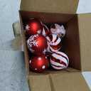 Jenaai 25 Pieces 1.6 Inch Red and White Balls Glittering Christmas Ornaments - Peppermint Candy Dots Stripes Hanging Decorations for Xmas Tree, 5 Styles