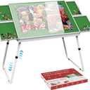 Jigsaw Puzzle Table Adjustable Height-18,28inch,3 in 1 Design 35"26" Metal Puzzle Table with Legs Aluminium for Adluts and Kids,Foldable with Drawers,Felt,and Cover (Green)