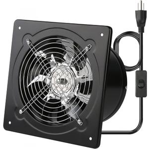 8 Inch Exhaust Fan Metal Ventilation Fan With Switch Window And Wall Mounted Extractor Warehouse Fan With Check Valve For Kitchen, Attic, Garage(Black)