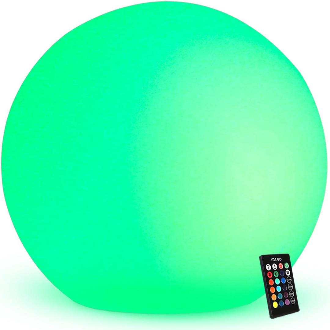 Mr.Go 20-inch Rechargeable LED Ball Light, Waterproof Outdoor Globe Lights w/Remote, 16 RGB Color Changing Glowing Orb, 4400mAh Dimmable Globe Floor Lamp for Home Garden Patio Lawn Pool Party Decor