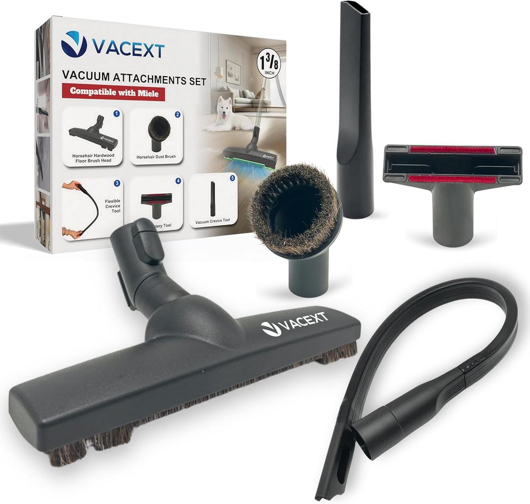 For Miele Vacuum Cleaner Attachments for Carpet, Tile Hard Floors, Dryer Vent, Corner, Car Detailing Horsehair Hardwood Floor Brush, Flexible Crevice Tool & More Compatible with Miele C1 C2 C3