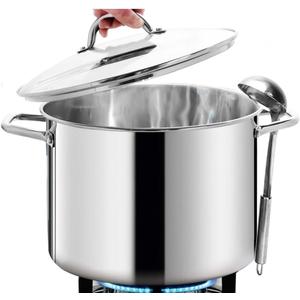HOMICHEF 12 Quart LARGE Stock Pot with Glass Lid - NICKEL FREE Stainless Steel Healthy Cookware Stockpots with Lids 12 Quart - Mirror Polished Induction Pot - Commercial Grade Soup Cooking Pot