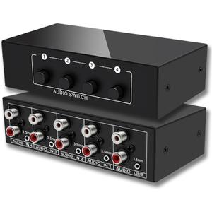 3.5mm Aux + RCA L/R Bi-Directional Stereo Audio Switch 4 in 1 Out A/B Analog Audio Switcher Selector