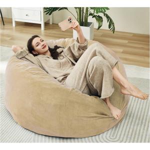 36 Inches / 3 Feet Bean Bag Chair with Memory Foam Filler for Adults and Kids, Ultra Soft Dark Gray Velvet Cover, Living Room Use, Comfortable Wrap(Beige, Medium)