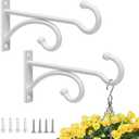 2 Pcs Planter Hooks for Hanging Plants - Plant Hanger Hook Indoor Outdoor, Plant Wall Hooks, Brackets for Hanging Plants, Baskets, Wind Chime, Bird Feeder, Bird House (White, Metal)