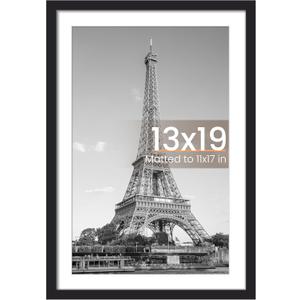 upsimples 13x19 Picture Frame, Display Pictures 11x17 with Mat or 13 x 19 Without, Wall Hanging Poster Frames, Black, 1 Pack
