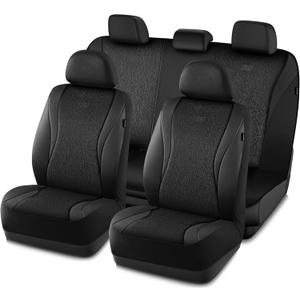 Skechers Car Seat Covers,Leather Seat Covers with GOGA Mat Technology,Waterproof Car Seat Covers Full Sets,Airbag Compatible,Comfort Universal Fit for Most Cars,Vans,Trucks,SUVs,Black
