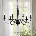 Farmhouse Chandelier 6 Light Black Chandeliers for Dining Room Lighting Fixtures Hanging, Kitchen Island, Rustic Industrial Iron Chandeliers for Foyer, Living Room, Bedroom