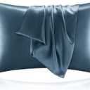 BEDELITE Satin Pillowcase for Hair and Skin, Super Soft and Cooling Similar to Silk Pillow Cases 2 Pack with Envelope Closure, Gift for Women Men(20"x30" Queen Size, Bluesteel)