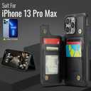 Compatible with iPhone 13 Pro Max 6.7" Wallet Case with Card Holder RFID Blocking for Women Men, Double Magnetic Clasp Kickstand Shockproof Phone Case Fit for iPhone 13 Pro Max, Black