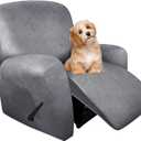 molasofa Recliner Chair Covers - 4 Pieces Leather Like Large Recliner Chair Covers with Pocket Waterproof Non Slip Stretch Recliner Slipcover for Lazy Boy Recliner Chair Washable (Light Grey) (1 Seater, 01-light Grey)