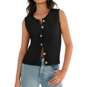 Yousify Womens Sweater Vest 2025 Summer Trendy Sleeveless Knit Button Down Tank Tops Casual Cardigan (Small, Black)