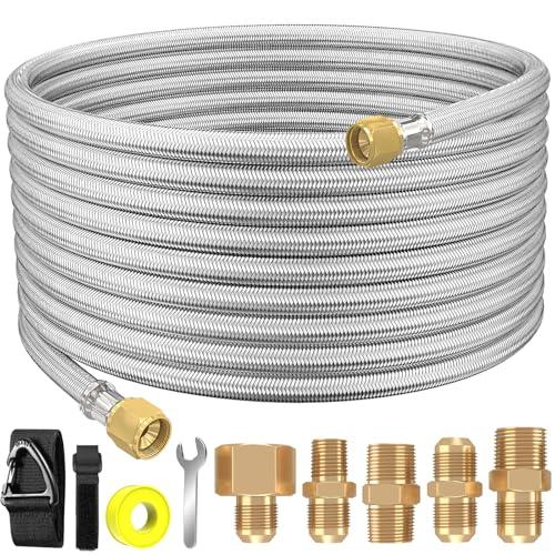 36Ft High Pressure Braided Propane Hose Extension and fittings with Conversion Coupling 3/8" Flare to 1/2" Female NPT, 1/4" Male NPT, 3/8" NPTMale, ⅜” Male Flare for BBQ Grill, Fire Pit, Heater