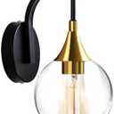 FIYUEOYI 1-Light Wall Sconce Light, Black and Gold Bathroom Vanity Lights Modern Wall Light Fixture with Clear Glass Shade, Wall Lamp for Bathroom Living Room Hallway Bedroom