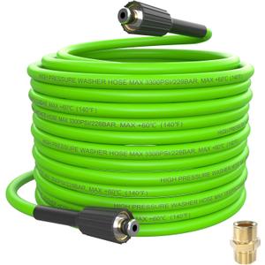 PVC Pressure Washer Hose 50 FT x 1/4", Kink Resistant Power Washer Hose, High Pressure Water Hose Extension Replacement for Home Use with M22-14mm Brass Fittings, 3300 PSI, Green
