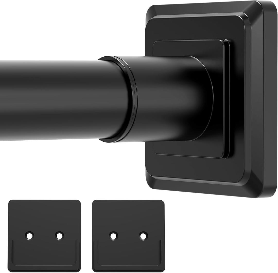 Black Shower Curtain Rod,Spring Tension Curtain Rod 30-40,No Drill or Screw Installation Shower Rod for Bathroom, Closet, Kitchen with Brackets