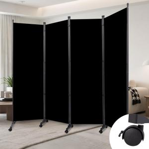 Room Divider (4 Panel) Wall Divider for Room Separation, 88 inch Wide Portable Privacy Screens W/Wheels, Metal Frame Freestanding Room Separators 5.6FT Room Partitions and Dividers (Black)