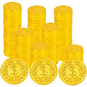 Plastic Gold Coins, 100Pcs Fake Gold Coins Bulk, Play Coin for Kids Board Games Classroom Reward Treasure Hunt Games Lucky Draw Game Adventure Theme Props St. Patricks Day Mardi Gras Party Supplies