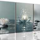 AOYUSMO 3 Piece Lotus Flower Wall Art Zen Bathroom Wall Decor Spiritual Canvas Art Yoga Room Pictures Meditation Paintings Spa Artwork For Living Room Bedroom, 16x24in