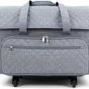 Everything Mary XXL Rolling Sewing Machine Case – Grey Quilted Craft Bag with 4 Wheels – Spacious Storage Organizer with Pockets for Sewing & Craft Supplies,  Grey Quilted