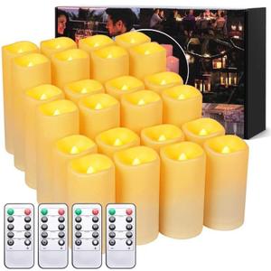 24pack Flickering Flameless Candle with Remote (D2.2 X H4 ”5” 6” inch), 24-Hour Cycling Waterproof Fake LED Lights for home décor, Table Decorations, Wedding, Anniversary, Halloween, Christmas