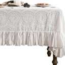 patdrea Vintage Ruffle Tablecloth for Rectangle Tables,Farmhouse Embroidered Cotton White Lace Table Cloth Cover Decor for Dining Room Wedding Banquet Thanksgiving Christmas,59"*83"