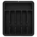 VIBORA Large Silverware Organizer for Drawer, Expandable Utensil Tray for Kitchen Cabinets, BPA Free Cutlery and Flatware Holder, Adjustable Plastic Storage for Spoons, Forks, and Knives, Large, Black
