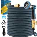 Non-Expanding Garden Hose 50 ft, Flexible Kink Free Water Hose with 10 Watering Spray Nozzle, Lightweight Hose Pipe, Leak-Proof, Durable, 3/4" Brass Alloy Connector, Portable Storage Strap