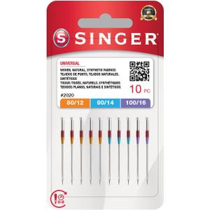 SINGER 50-Pack Universal 2020 Sewing Machine Needles, Assorted, Size 80/12, 90/14, 100/16