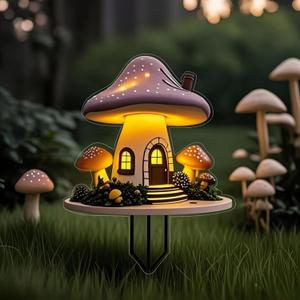 Mushroom Decor Stake - 2D Acrylic Flat Ornament for Gardens, Flower Pots, Flower Arrangements, Patio Planters