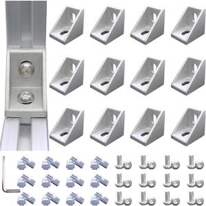 12Sets 1010 Series Aluminum Extrusion Profile Connector,12pcs 1010 Corner Bracket,with 24pcs Sliding T Nuts and Screws for 1" x 1" Extruded Aluminum Rail Accessories