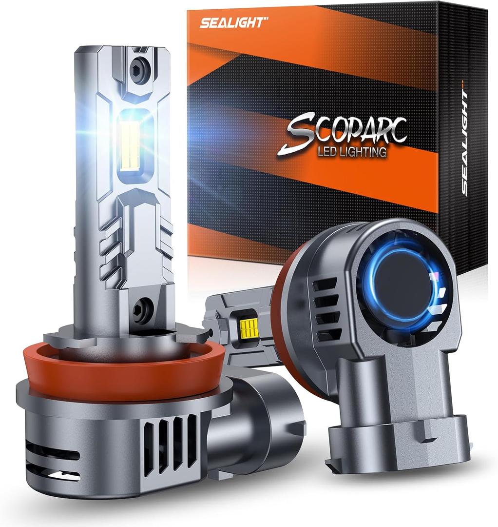 SEALIGHT S2S H11/H8/H9/H16 Light Bulbs, 40000LM Super Brighter, 6500K Pure White H11 Fog Bulbs, 60K+ Hours Lifespan, 2-Pack for Powersports/ATV Lamps