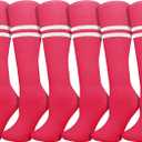 Winterlace Kids Soccer Socks 6-Pairs Boys Girls Knee High Youth Striped Athletic Sports Softball Baseball Pack (Pink)