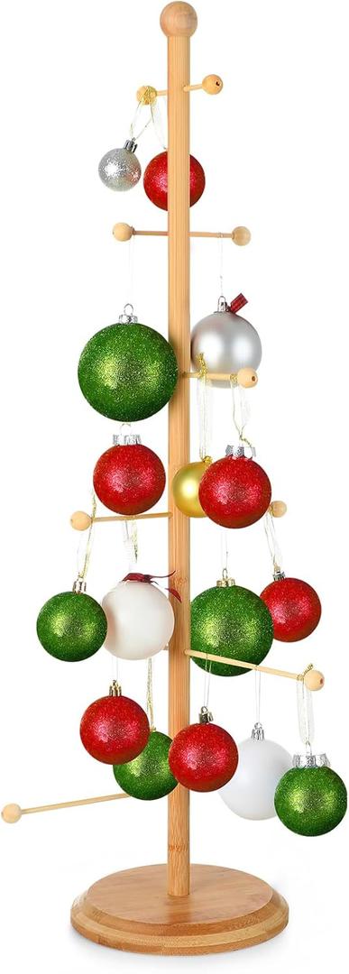 Christmas Tree Ornament Stand Holder with Arms Wooden Christmas Hanger Pretzel Sausage Rack for Counter Top Ornament Display Desktop Tree Holiday Party(29.53 Inch)