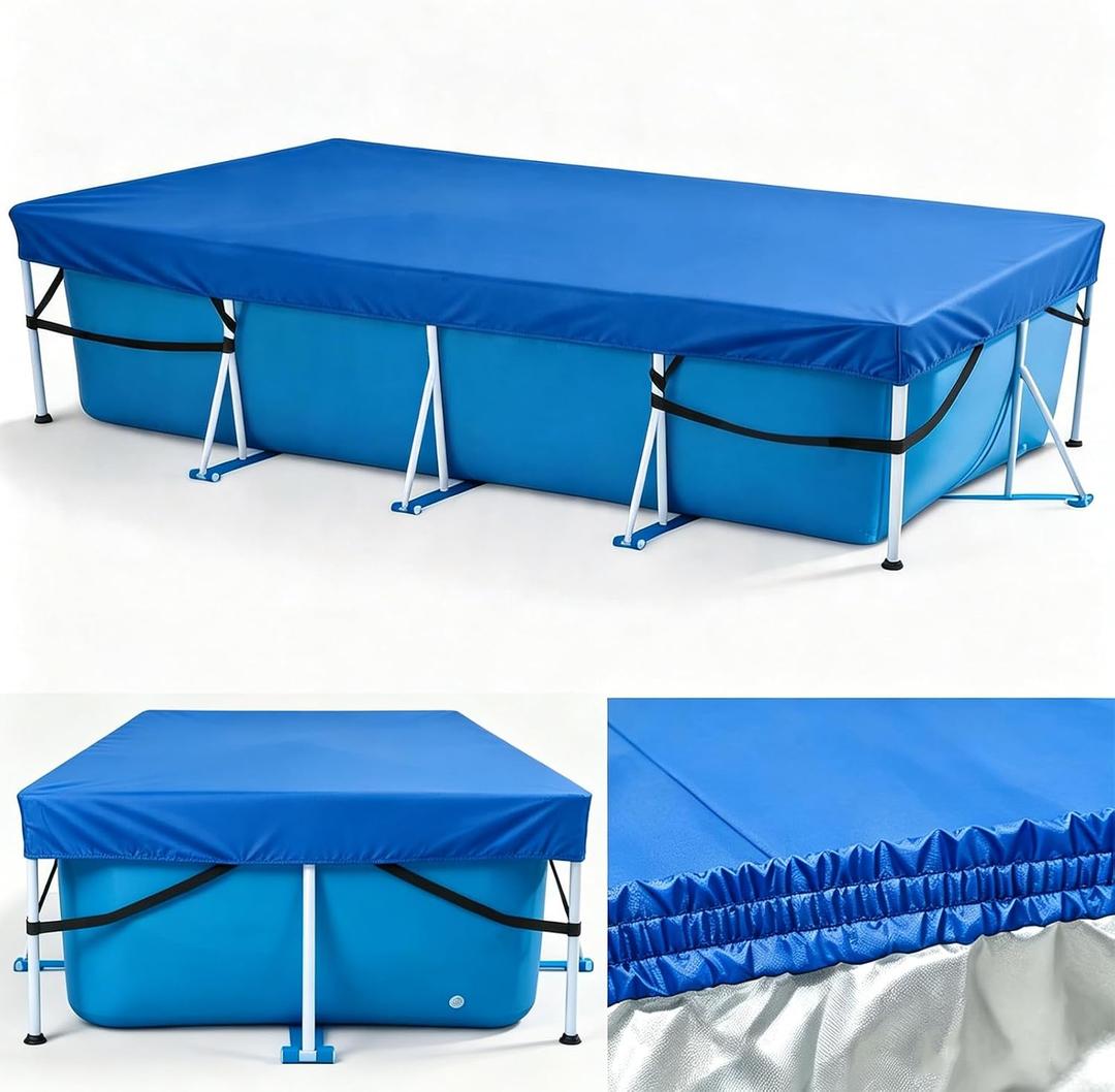 Rectangular Pool Cover 177in x 87in, 14 x 7ft Rectangular Pool Cover Made of Heavy-Duty Waterproof Oxford Fabric for Rectangular Above Ground Pool Built-in Elastic & Strong Webbing - Easy Set, Blue
