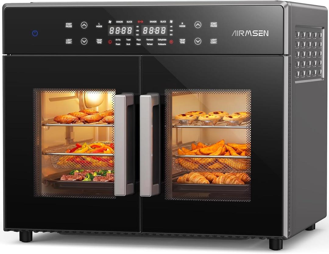 AIRMSEN French Door Dual Zone Air Fryer Toaster Oven Combo, 32QT Capacity, XL