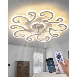 Remote-Controlled Ceiling Fan with Light, Modern Ceiling Fan with Lighting, Stepless Dimming with Color Temperature Adjustment, 6-Speed Settings, Suitable for Bedrooms and Living Rooms (White)