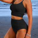 Herseas Women 2 Piece Bikini Set High Waisted Color Block Swimsuit 2025 Summer Beach Scrunch Ribbed Bathing Suit (Black, XL)