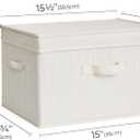 StorageWorks Fabric Storage Bins with Lid, Decorative Storage Boxes for Shelves, Stackable Closet Organizer Basket with Handles, Large, Mixing of Beige, White & Ivory, 2-Pack