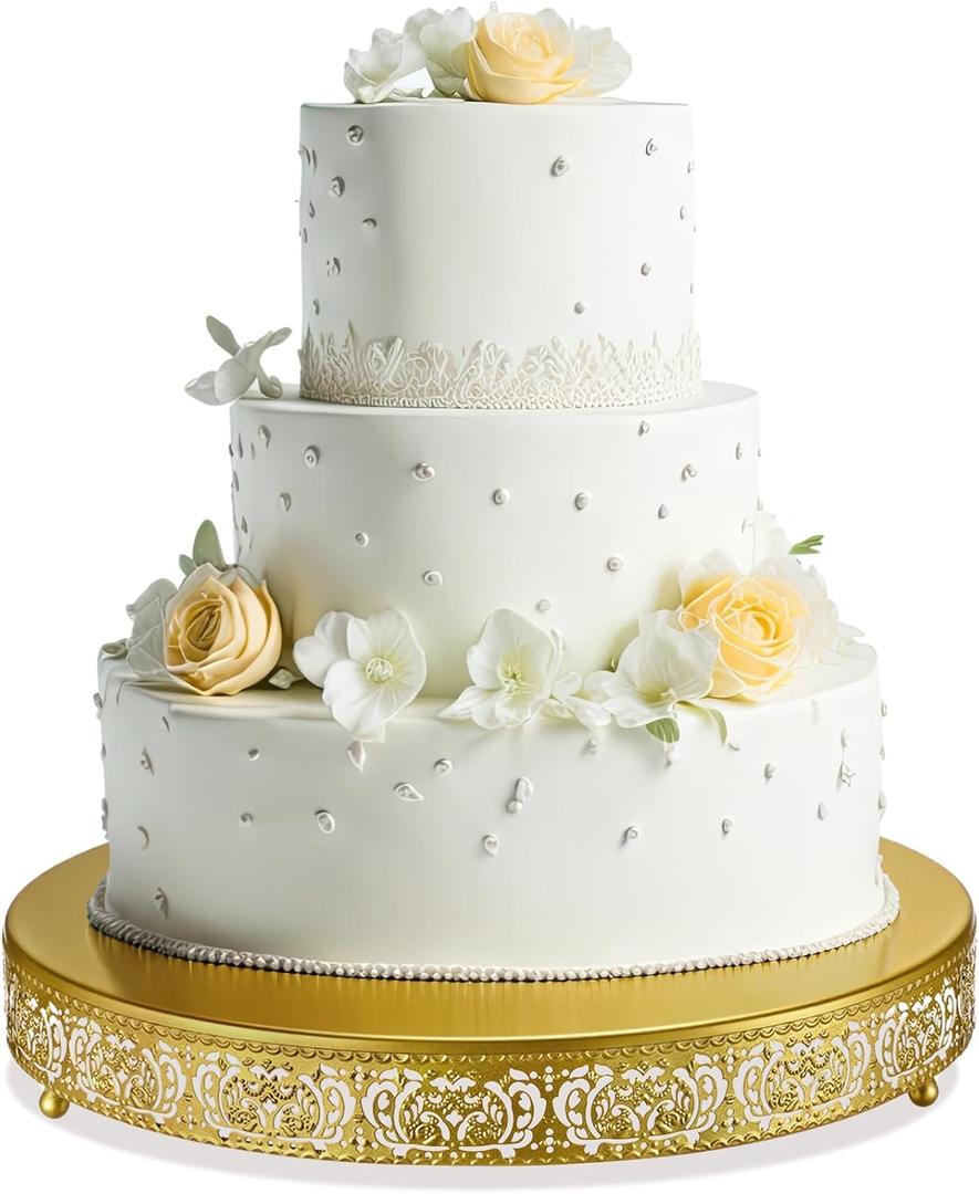 Wenqik Gold Cake Stand 16 Inch Round Metal Cupcake Dessert Wedding Cake Stand Cookies Display Holder with Modern Design Fruit Serving Tray for Table Wedding Birthday Anniversary Party