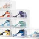 Attelite 8 Pack Shoe Boxes Clear Plastic Stackable, Upgrade Large Shoe Storage Organizer Containers with Magnetic Door for Display Sneaker, Easy Assembly