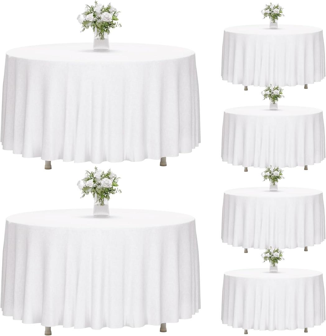 Fixwal 90 Inch [for 30-60'' Tables] White Round Tablecloth, 6 Pack Round Table Cloth Polyester Fabric Washable Table Covers for Wedding, Party, Banquet, Dining, Birthday Events
