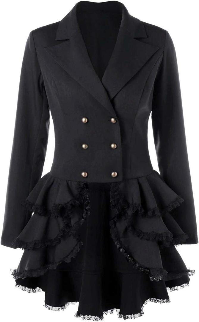 Laku Women's Tuxedo Gothic Tailcoat Jacket Steampunk VTG Victorian Coat Wedding Uniform (Medium, Black)