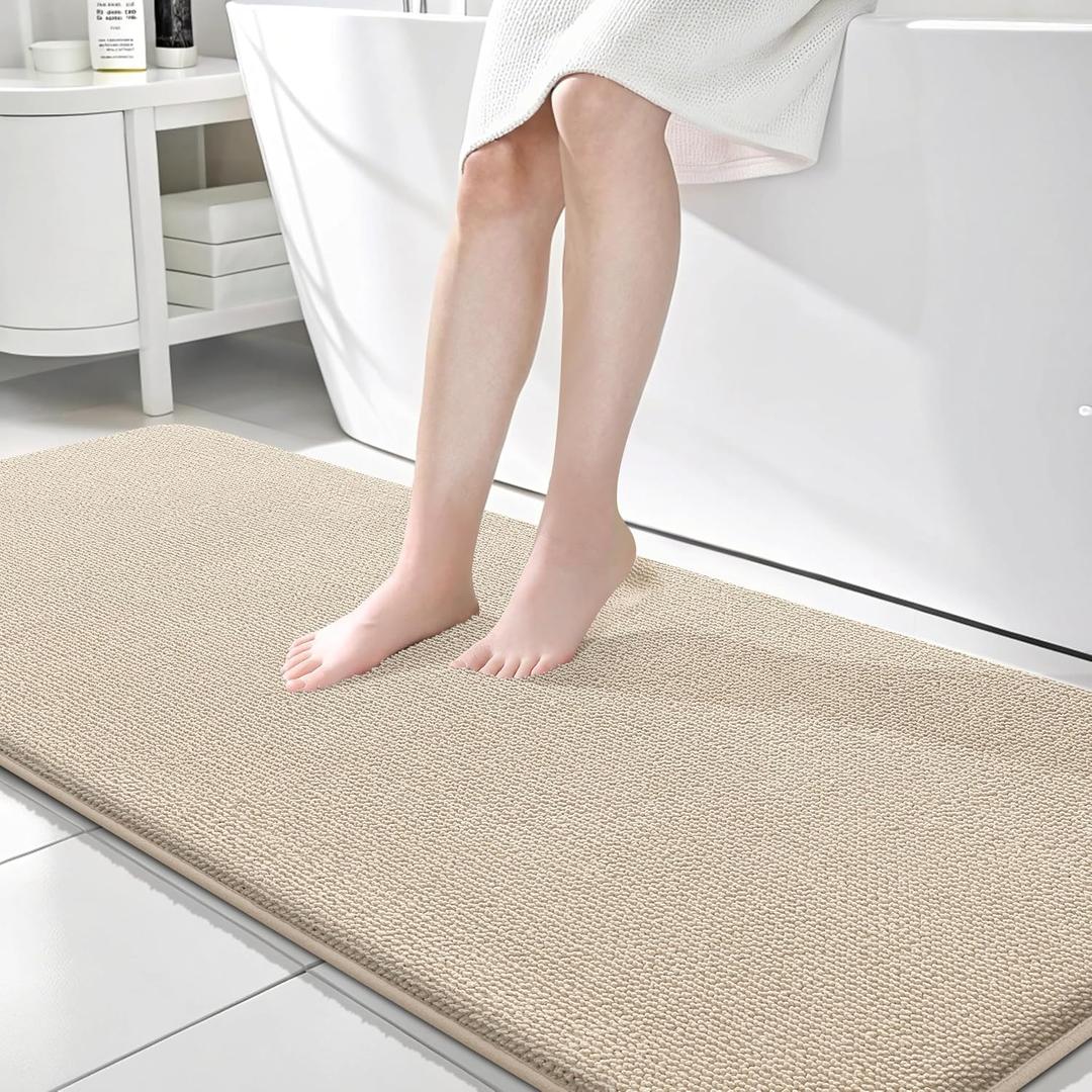OLANLY Thick Memory Foam Bathroom Runner Rugs 70x24, Extra Soft Absorbent Long Bath Rug, Quick Dry Bath Mats, Non-Slip, Machine Washable Mat for Bathroom, Tub and Shower, Home Decor Accessories, Beige